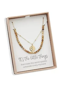 Gold Tone Genuine Stone & Star Disc Duo Pendant Necklace Set