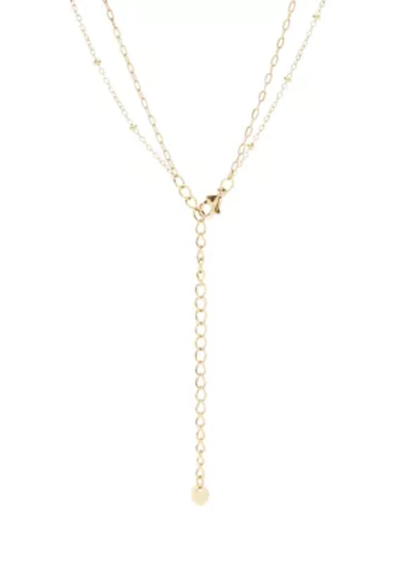 Gold Tone Genuine Stone & Star Disc Duo Pendant Necklace Set