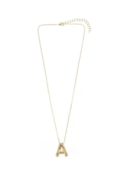 Gold Tone Bubble Initial Pendant Necklace