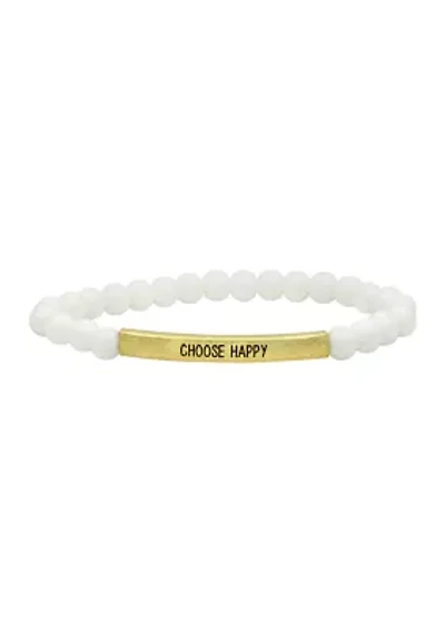 Gold Tone Genuine Stone "Choose Happy" Beaded Bracelet