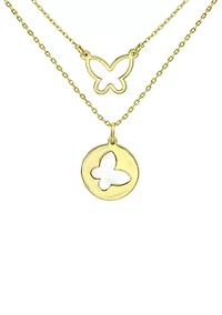 Lab Created Gold Tone Mother of Pearl Butterfly Duo Pendant Necklace Set