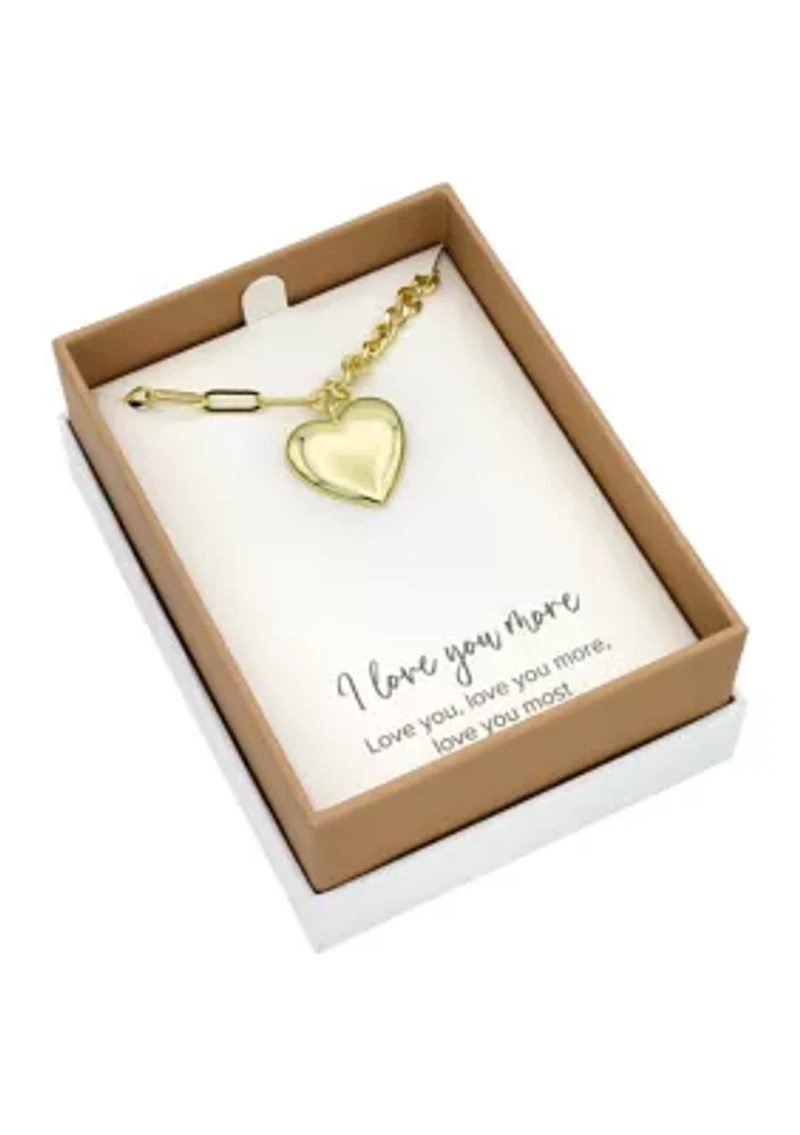 Gold Tone Heart Locket Necklace