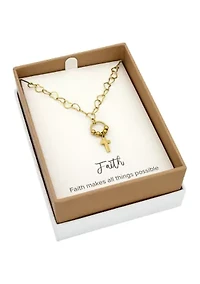 Gold Tone Cross Charm Pendant with Heart Chain Necklace
