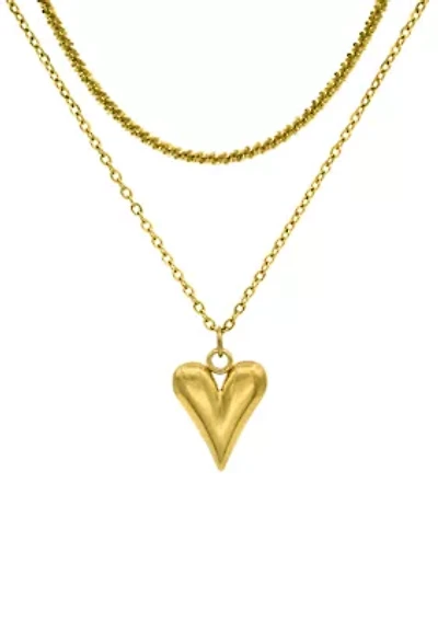 Gold Tone Heart Locket and Chain Necklace Set
