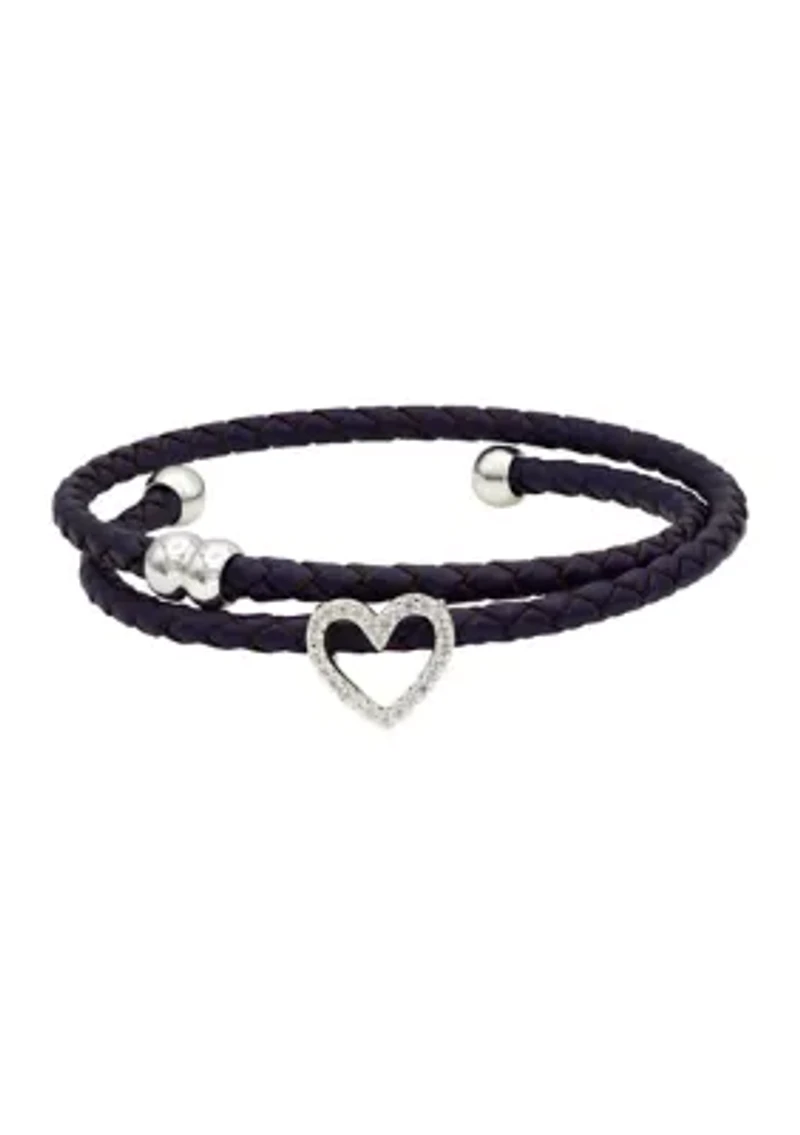 Leather Bracelet With Silver Open Heart
