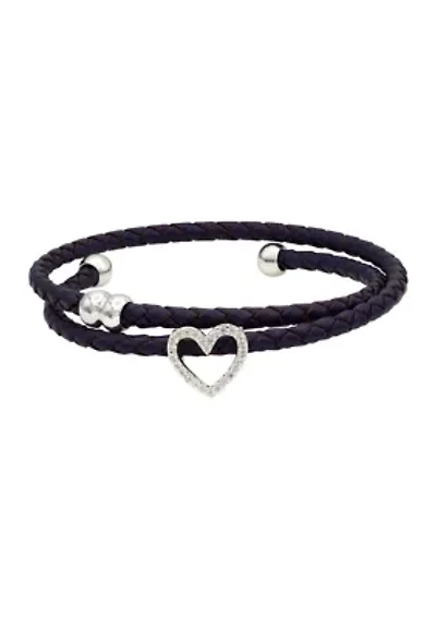 Leather Bracelet With Silver Open Heart