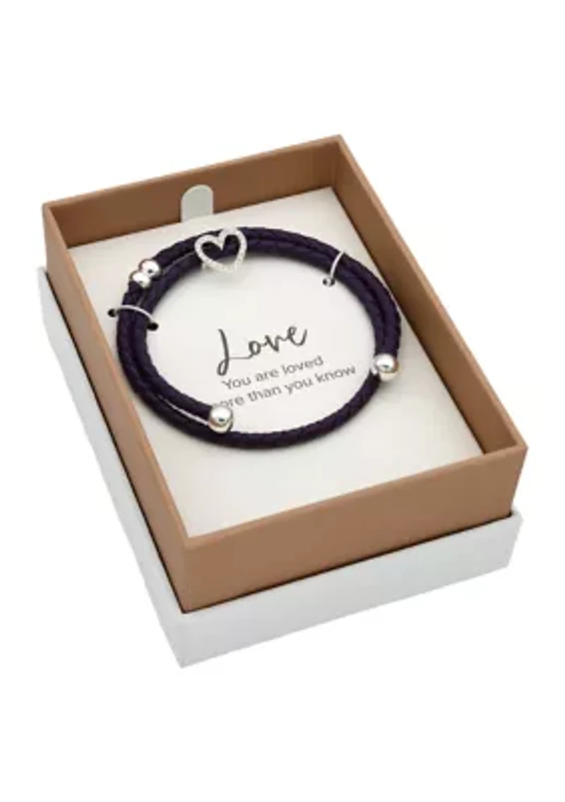 Leather Bracelet With Silver Open Heart