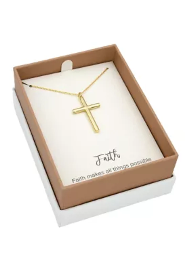 Gold Tone Delicate Matte Cross Pendant Necklace
