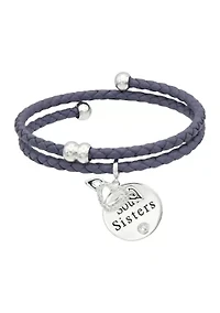 Silver Tone and Purple Leather Coil Sister Charm Bracelet