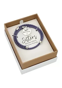 Silver Tone and Purple Leather Coil Sister Charm Bracelet