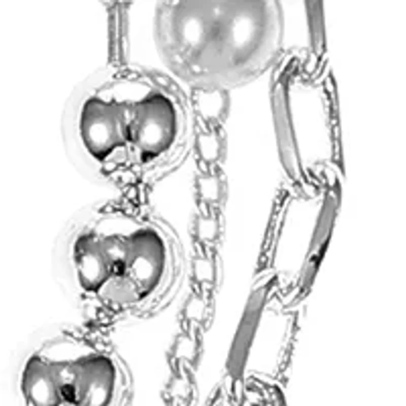 Silver Tone Imitation Pearl and Heart Charm Bracelet Trio Bracelet