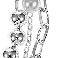 Silver Tone Imitation Pearl and Heart Charm Bracelet Trio Bracelet