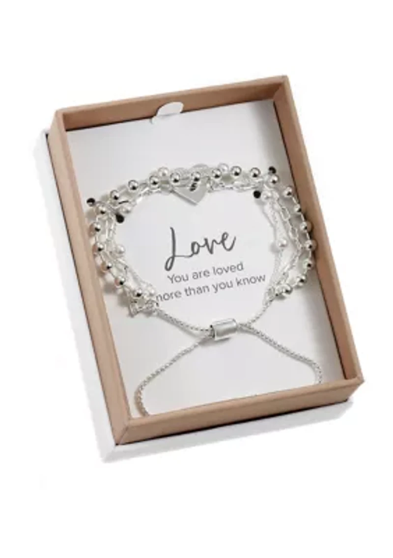 Silver Tone Imitation Pearl and Heart Charm Bracelet Trio Bracelet
