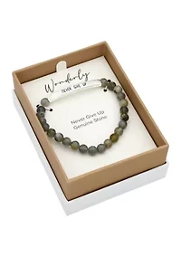 Silver Tone Spectrolite Beaded Engraved Bar Bracelet