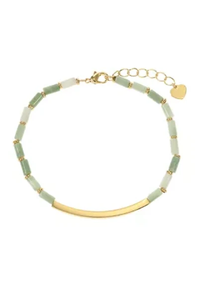 Gold Tone Green Agate Bead  with Gold Bar Bracelet