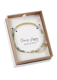 Gold Tone Green Agate Bead  with Gold Bar Bracelet