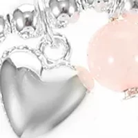Silver Tone Rose Quartz Silver Bead with Heart Charm Bracelet Duo Set