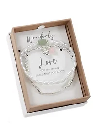 Silver Tone Rose Quartz Silver Bead with Heart Charm Bracelet Duo Set