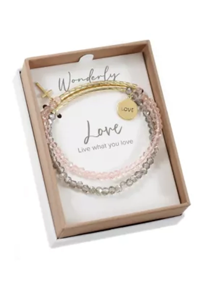 Gold Tone Grey Pink with Cross Charm Bracelet Duo Set