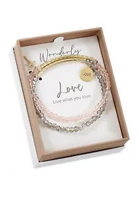 Gold Tone Grey Pink with Cross Charm Bracelet Duo Set