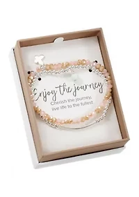Silver Tone Pink Silver Bead with Butterfly Charm Bracelet Duo Set