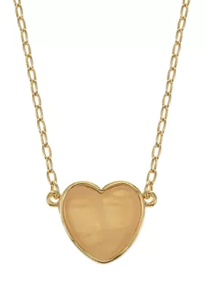 Gold Tone Rose Quartz Heart Pendant Necklace
