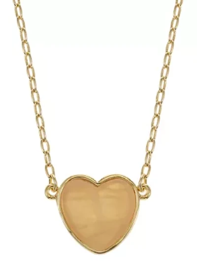 Gold Tone Rose Quartz Heart Pendant Necklace