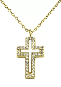 Lab Grown Gold Tone MOP Cross with Pavé CZ Pendant Necklace