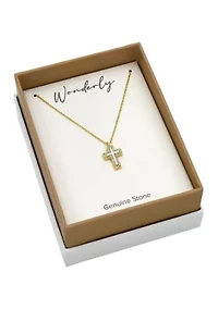 Lab Grown Gold Tone MOP Cross with Pavé CZ Pendant Necklace