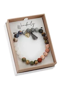  Multicolored Wooden Bead Bracelet with Heart Charm and Tassel 