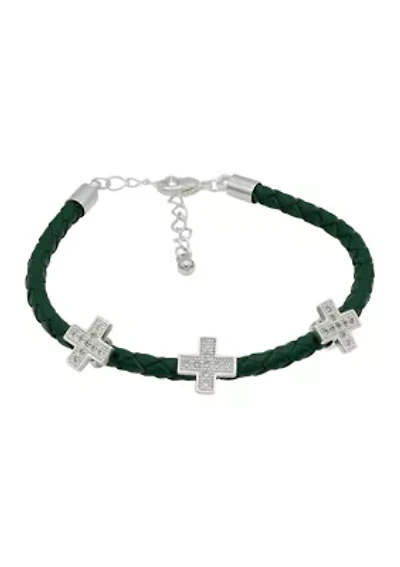 Leather Bracelet with Pavé Cubic Zirconia Charms