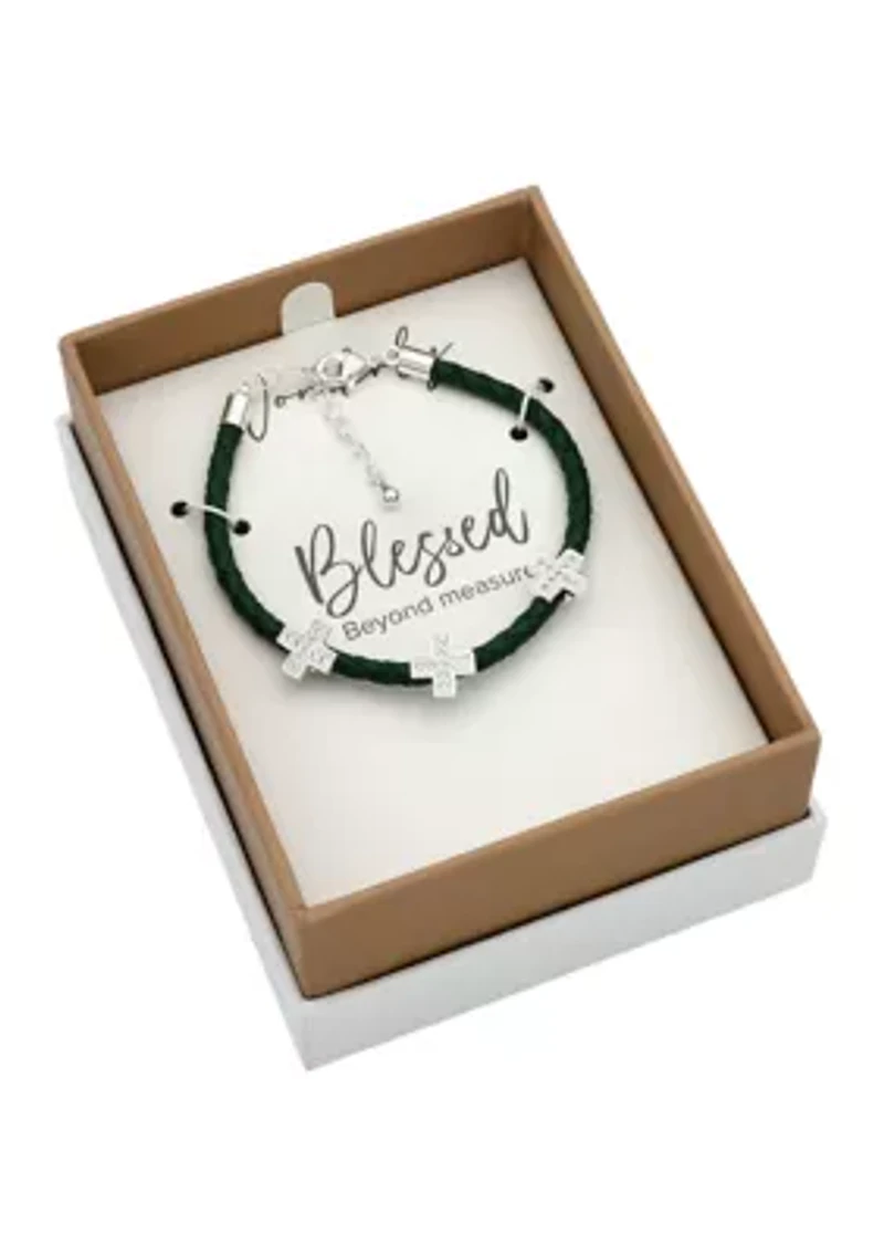 Leather Bracelet with Pavé Cubic Zirconia Charms