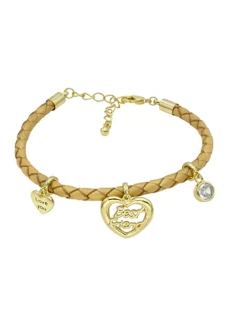 Leather Bracelet with Cubic Zirconia Best Friend Charm