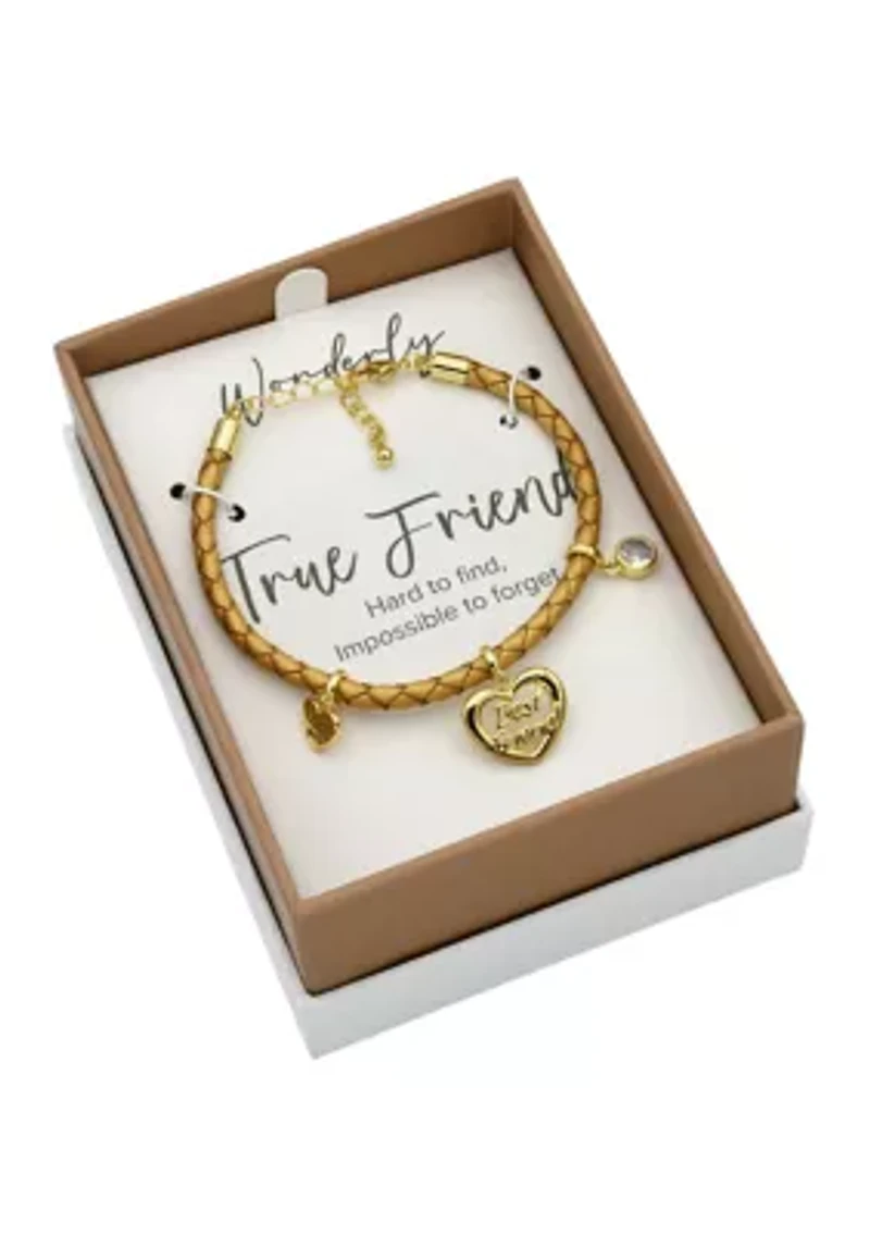 Leather Bracelet with Cubic Zirconia Best Friend Charm