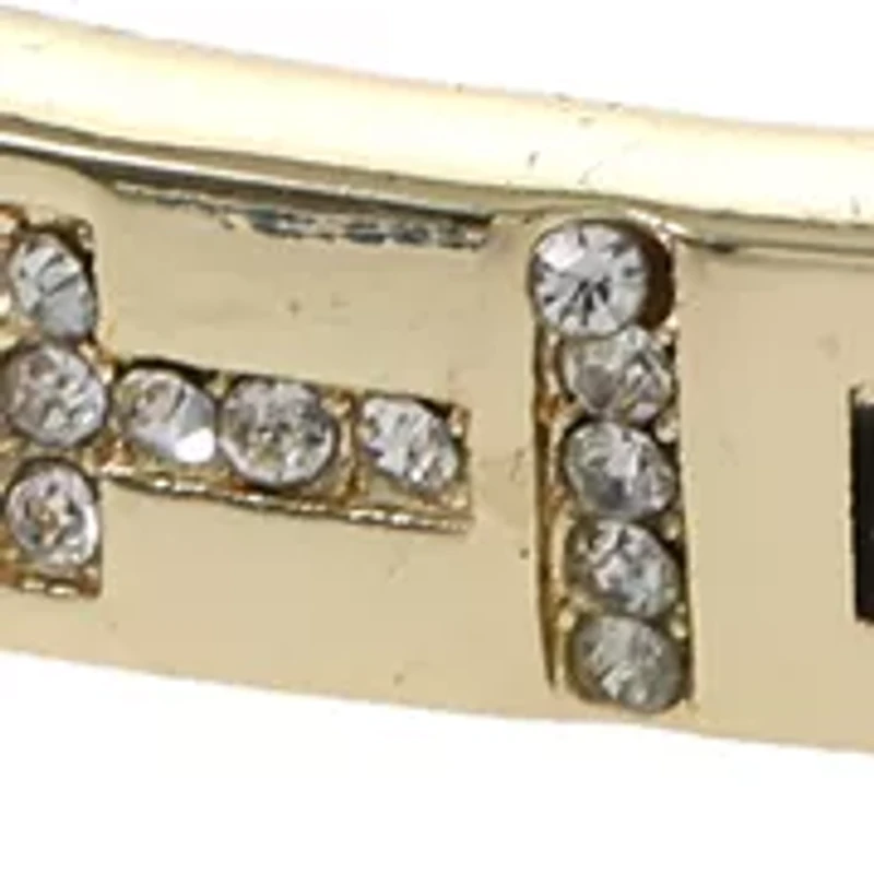 Lab Grown Gold Tone Cubic Zirconia Faith Bar White Beaded Bracelet