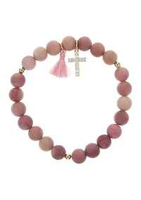 Lab Grown Pink Tonal Wooden Bead Bracelet
