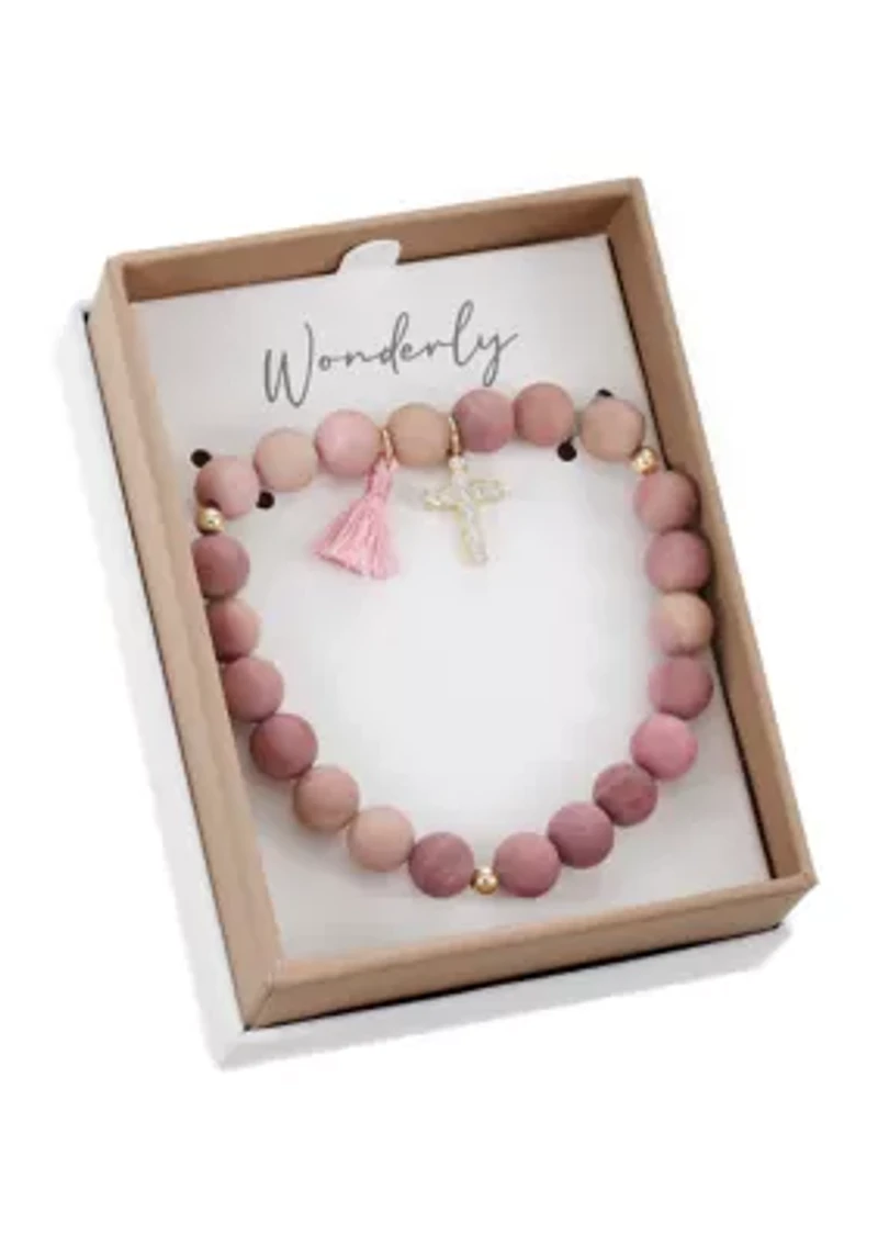 Lab Grown Pink Tonal Wooden Bead Bracelet