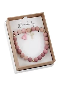 Lab Grown Pink Tonal Wooden Bead Bracelet