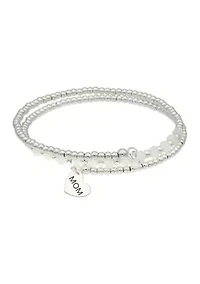 Silver Tone Clear Beaded Wrap Bracelet with Mom Charm