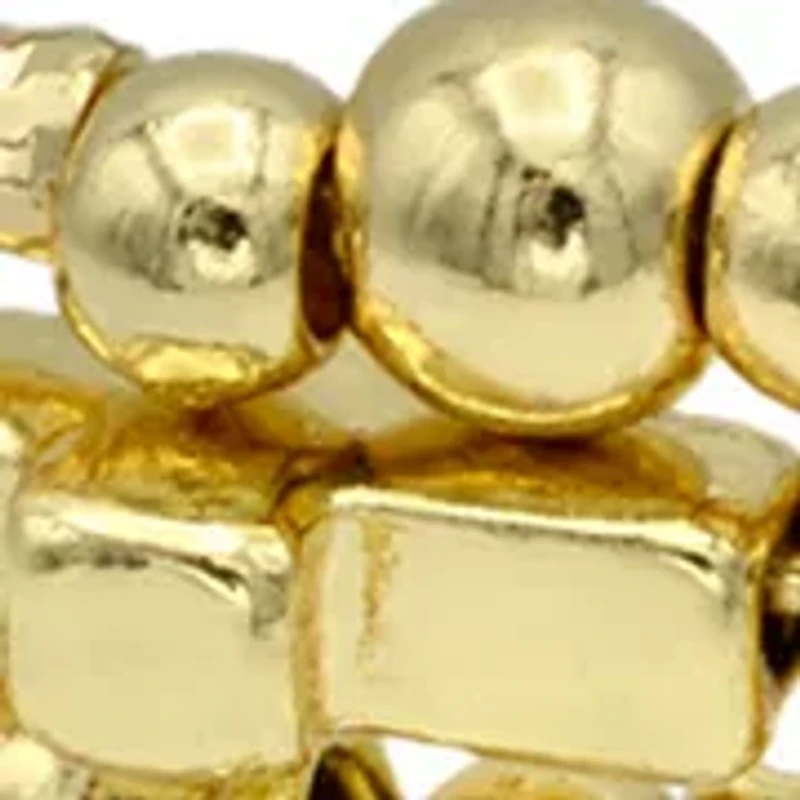 Lab Grown Gold Tone Beaded Cross Bracelet Set with Pave Cubic Zirconia Cross Charm