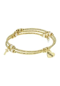 Heart and Cross Charms Gold Tone Beaded Wrap Bracelet 