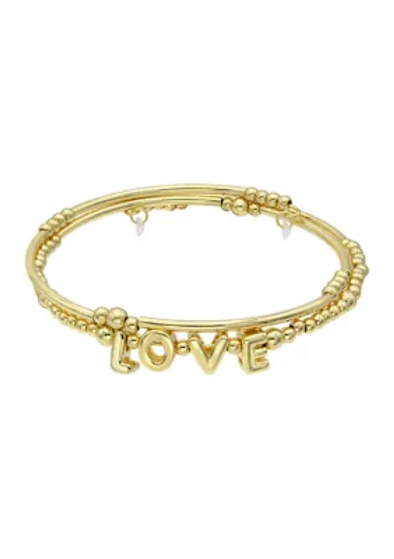 Beaded Gold Tone Wrap Bracelet with LOVE Lettering