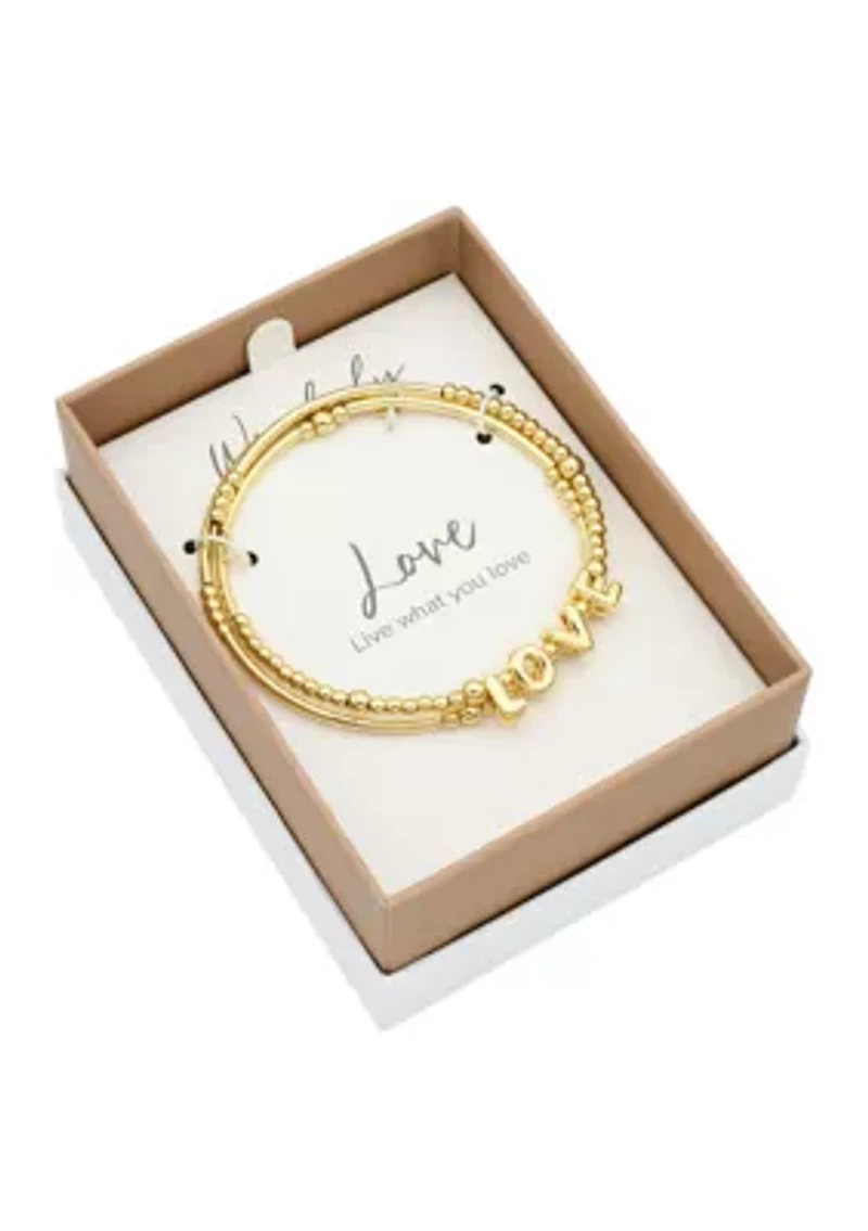 Beaded Gold Tone Wrap Bracelet with LOVE Lettering