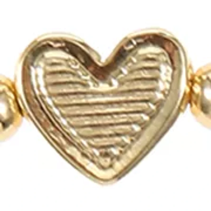 Gold Tone Beaded Bracelet with Heart Charm and Multi Strand Link and Beaded Bracelet Set