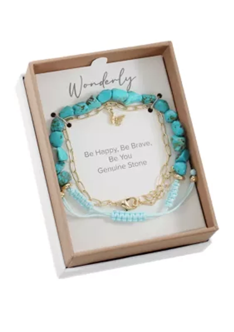 Gold Tone Chain and Turquoise Bead Bracelet Duo
