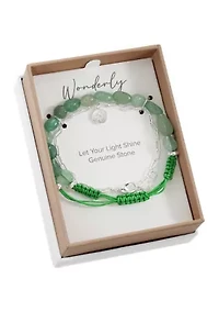 Silver Tone Chain and Aventurine Bead Bracelet Duo