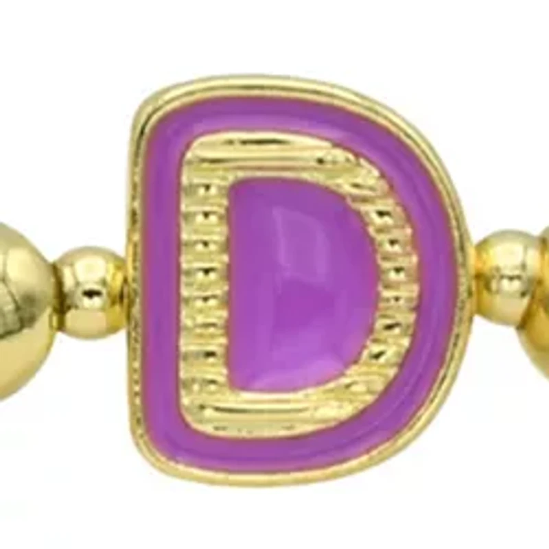Gold Tone and Multi Beaded Bracelet Duo with Enamel K Initial Charm
