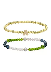 Initial Charm Multi Beaded Bracelet Set