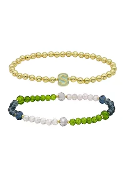Initial Charm Multi Beaded Bracelet Set