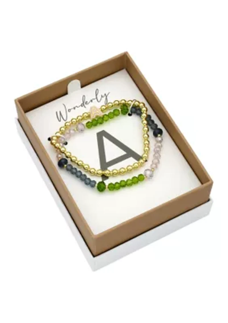 Initial Charm Multi Beaded Bracelet Set